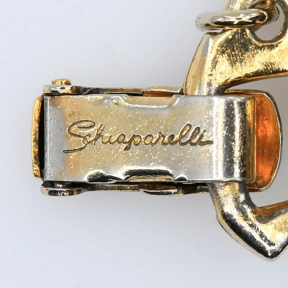 Vintage Schiaparelli Pink Cabochon and AB‎ Rhinestones Panel Bracelet 1950s